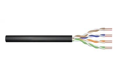 Kabel instalacyjny zewnętrzny żelowany kat.5e, U/UTP, AWG 24/1, PE, 100m, czarny 