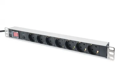 Listwa zasilająca PDU 19" Rack, 7x gniazdo schuko, 2.0m, 1x wtyk unischuko, 16A, wł./wył., zabezpieczenie przeciążeniowe, profil aluminiowy