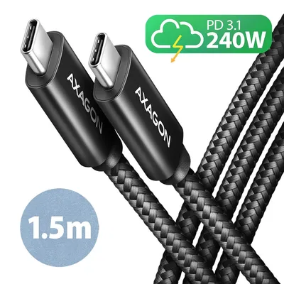 BUCM2-CM15AB Kabel USB-C - USB-C, 1.5m 5A charging, ALU, 240W PD, oplot, USB2.0, czarny