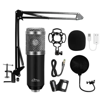 Mikrofon pojemnościowy, studyjny z zestawem akcesoriów STUDIO AND STREAMING MICROPHONE MT397S (Srebrny)