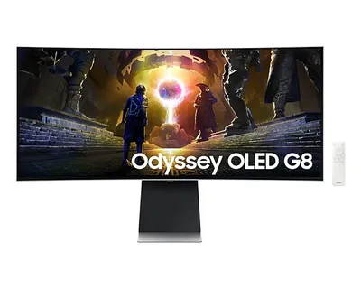 Monitor 34 cale Odyssey G8 OLED 3440x1440 UWQHD 21:9 2xHDMI 1xDP 2xUSB 3.0 0,03ms 175Hz HAS zakrzywiony głośniki 2Y2d2 (LS34DG850SUXDU)