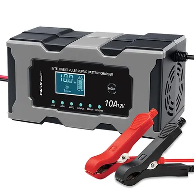 Mikroprocesorowa ładowarka 12V 10A | Prostownik z funkcją naprawy do akumulatora AGM GEL LiFePO4 | LCD 