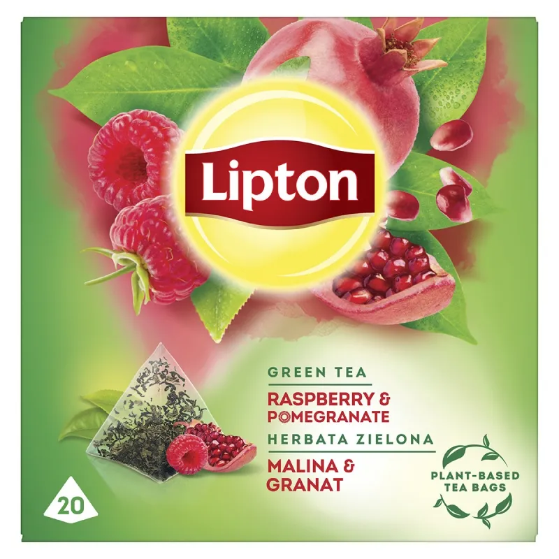 Herbata LIPTON, piramidki, zielona, malina i granat, 20 szt.