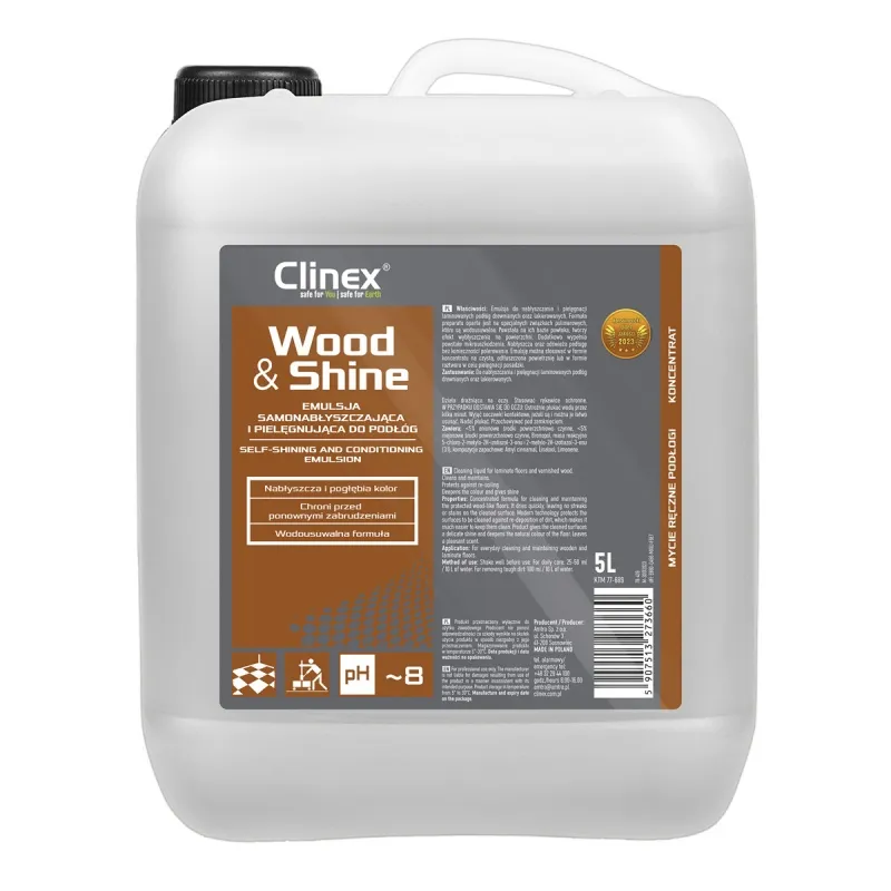 Emulsja CLINEX Wood&Shine, samonabłyszczająca i pielęgnująca podłogi, 5l