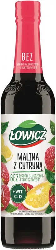 Syrop owocowy ŁOWICZ, malina z cytryną, 400ml