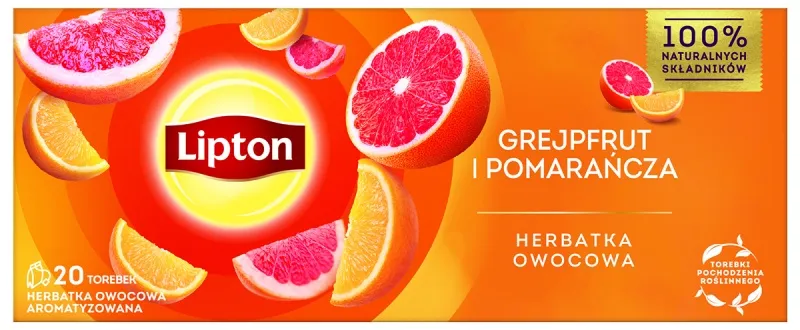 Herbata LIPTON owocowa, grejpfrut i pomarańcza, 20 torebek