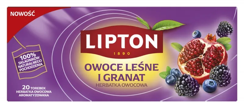 Herbata LIPTON owocowa, owoce leśne i granat, 20 torebek