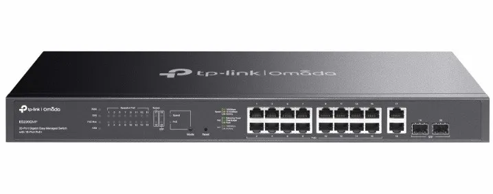 Przełącznik Omada 20-Port GB Easy Managed Switch with 16-Port PoE+ 16× Gigabit PoE+ Ports, 2x Gigabit Non-PoE Ports, 2× Gigabit SFP Ports ES220GMP